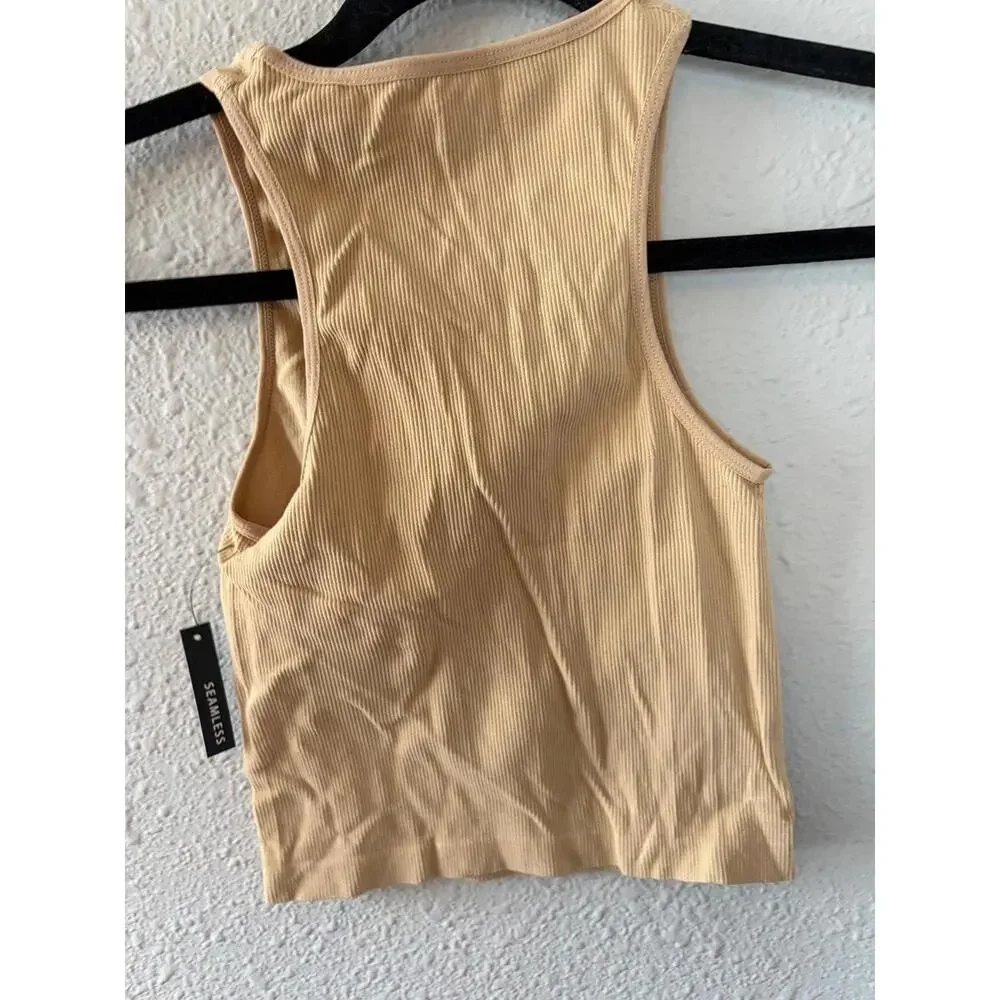 NWT One Step Up Seamless Ribbed Tank size S/M tan. - Picture 2 of 2